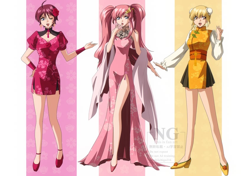 cagalli yula athha, lacus clyne, and lunamaria hawke (gundam and 2 more) drawn by yukiichigo216
