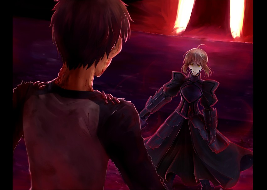 artoria pendragon, emiya shirou, and saber alter (fate and 2 more) drawn by izru