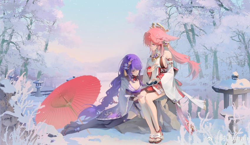 raiden shogun and yae miko (genshin impact) drawn by weibo_6319544116