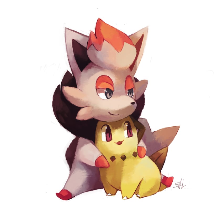 chikorita and zorua (pokemon) drawn by salanchu