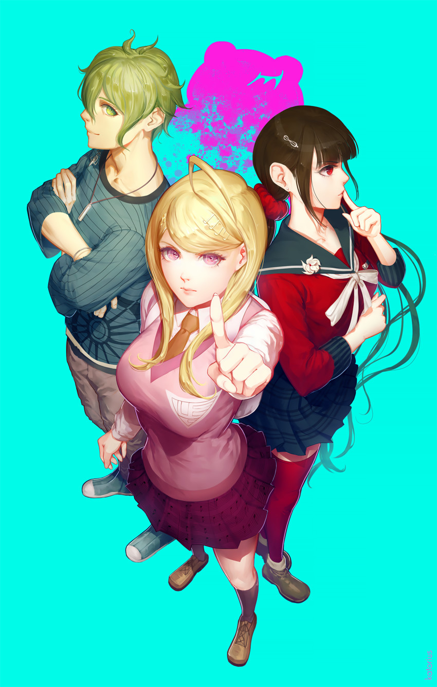 akamatsu kaede, harukawa maki, monokuma, and amami rantaro (danganronpa and 1 more) drawn by katorius