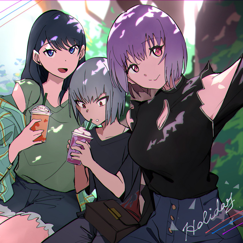 takarada rikka, shinjou akane, and anti (gridman universe and 1 more) drawn by sakamoto_(ojiojiojisanda)
