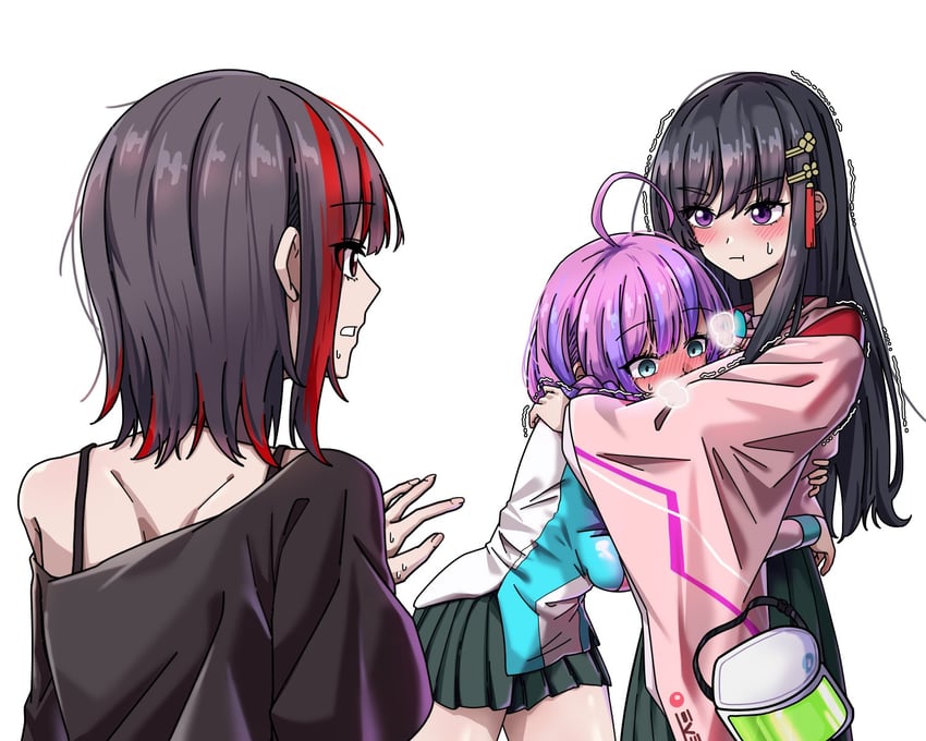 nikaidou misato, date akari, and mikoto fubuki (heaven burns red) drawn by cottonswab336