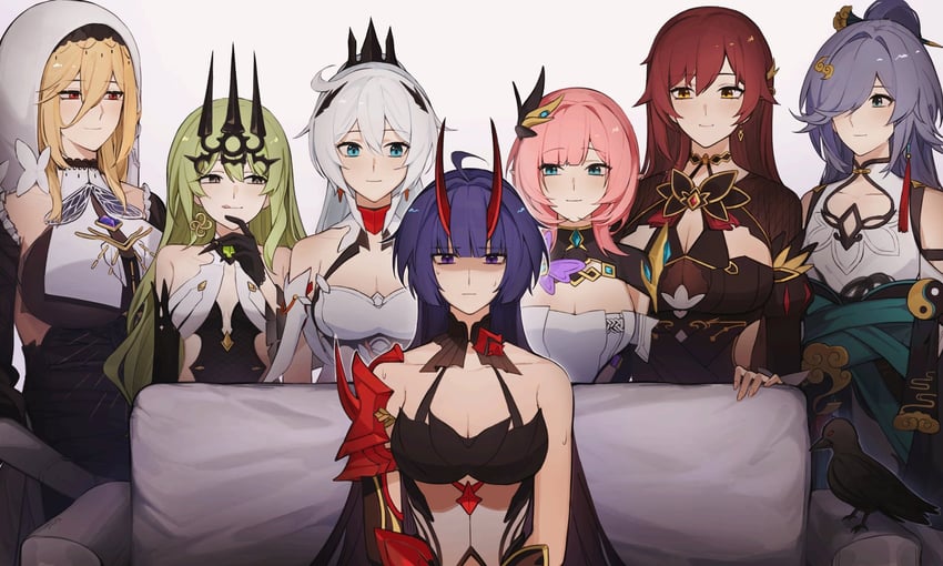elysia, kiana kaslana, raiden mei, fu hua, mobius, and 2 more (honkai and 1 more) drawn by quanx70909457