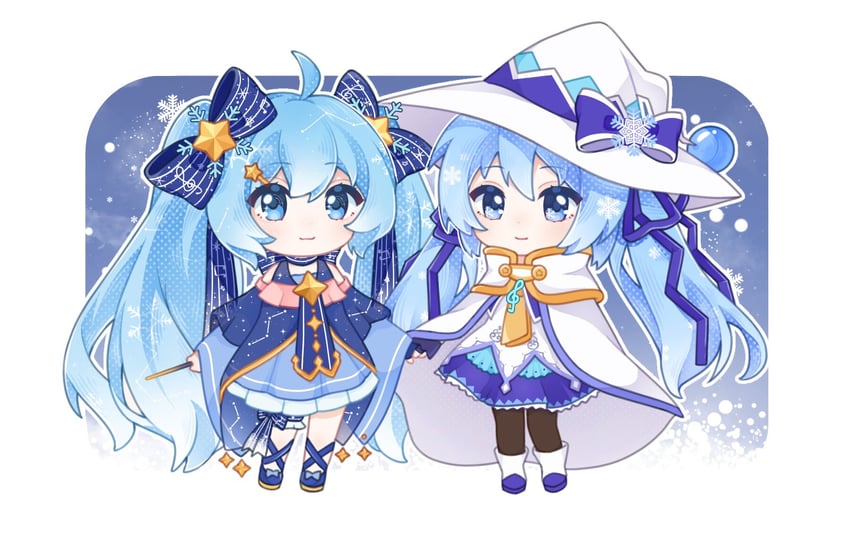 hatsune miku and yuki miku (vocaloid) drawn by yuwan_(ogan_39)