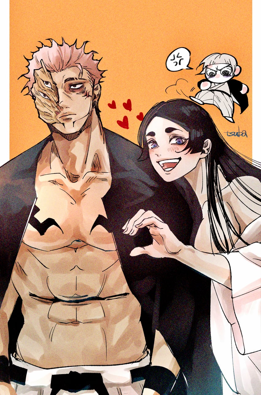 ryoumen sukuna, uraume, and yorozu (jujutsu kaisen) drawn by 28cg