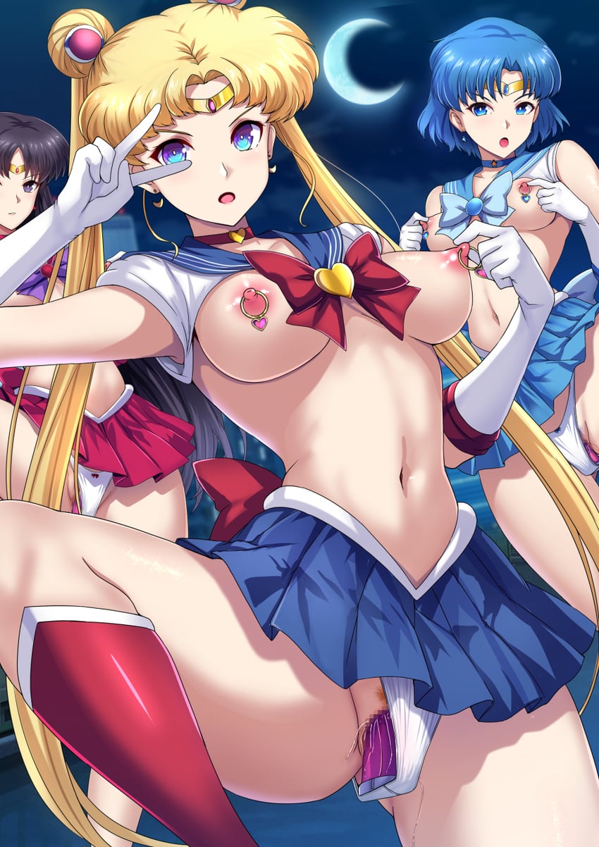 tsukino usagi, sailor moon, mizuno ami, hino rei, sailor mercury, and 1 more (bishoujo senshi sailor moon) drawn by daiaru