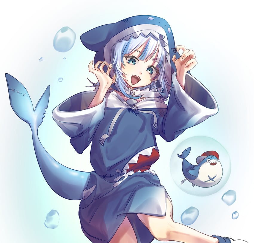 gawr gura (hololive and 1 more) drawn by plus_no_p