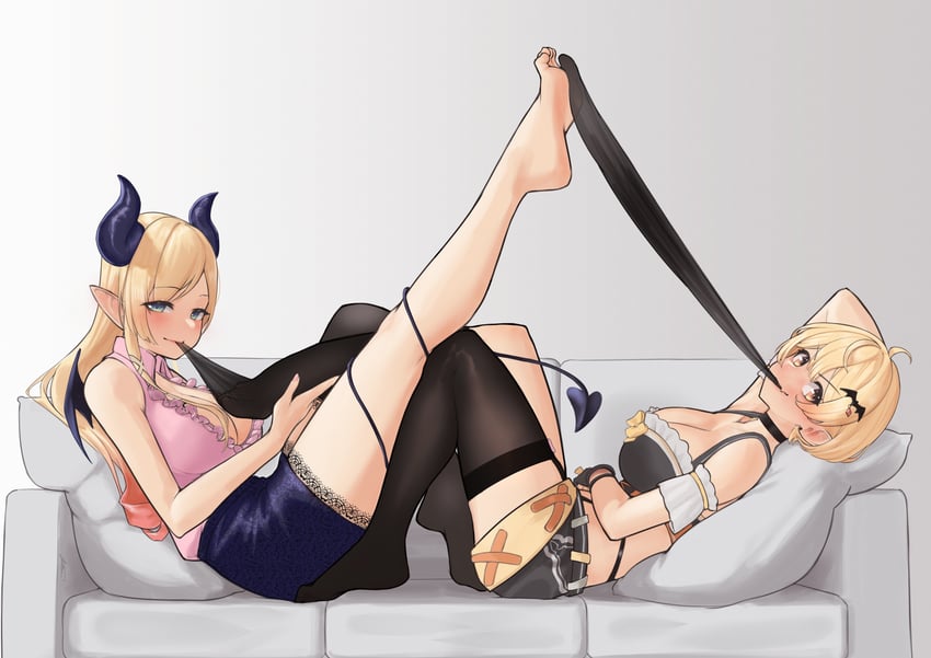 yuzuki choco and yozora mel (hololive) drawn by aiharararara