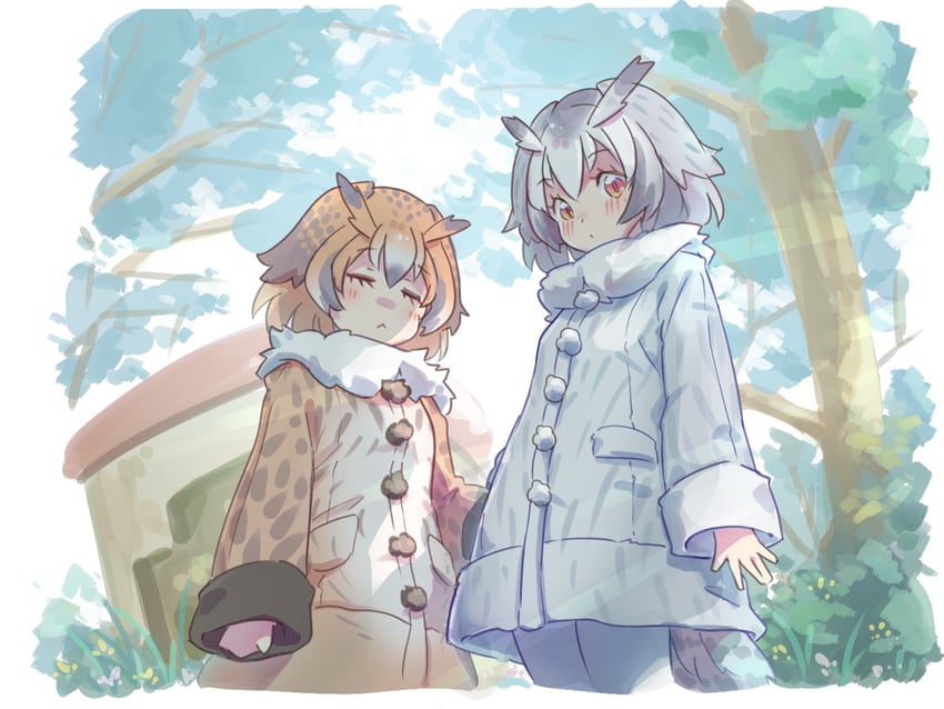 northern white-faced owl and eurasian eagle owl (kemono friends) drawn by icorasama