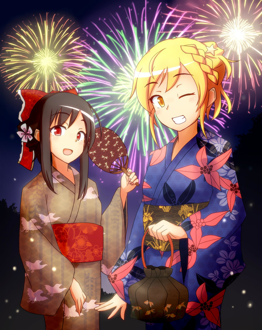 hakurei reimu and kirisame marisa (touhou) drawn by nekomaranai