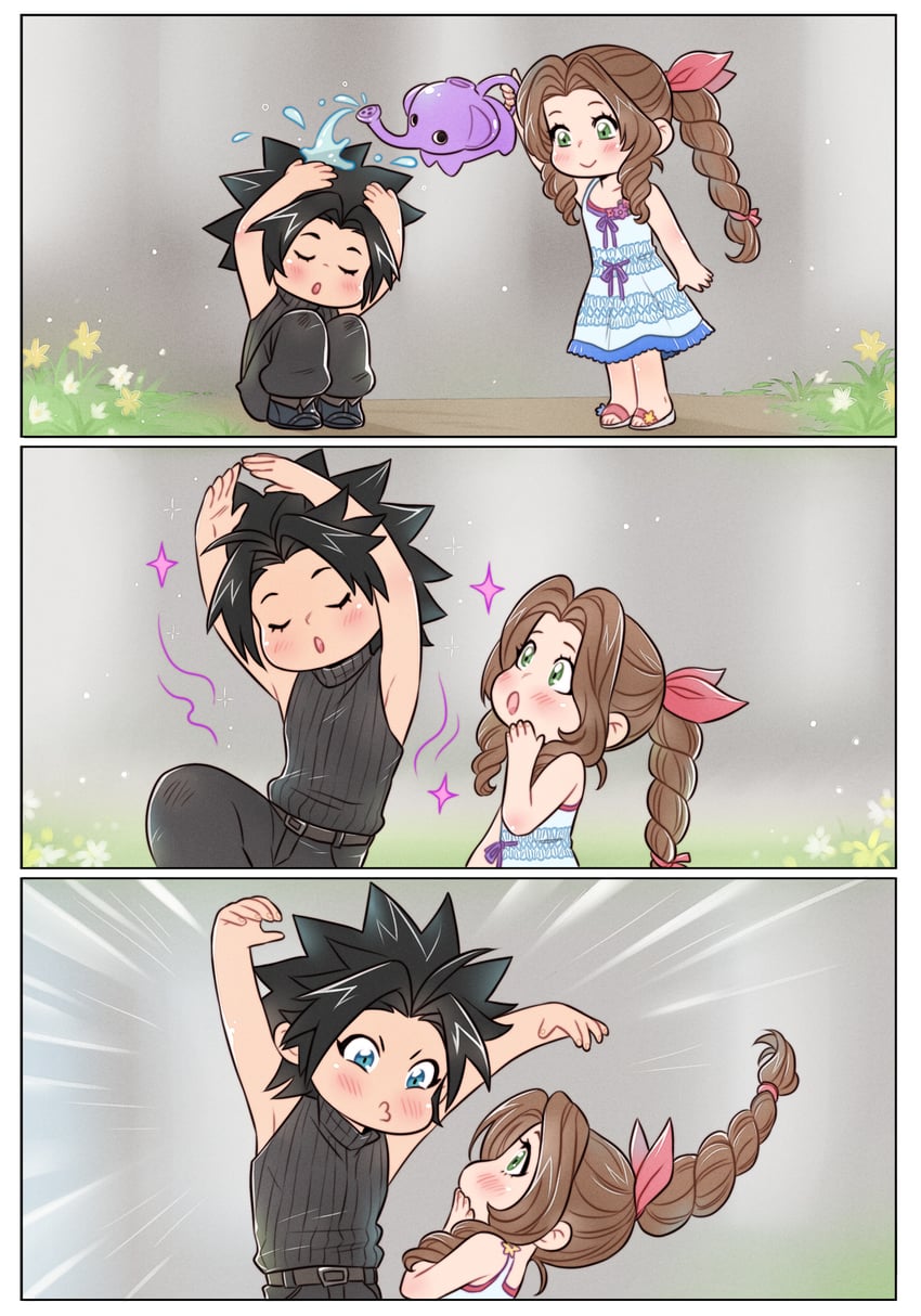 aerith gainsborough and zack fair (final fantasy and 2 more) drawn by crylin6