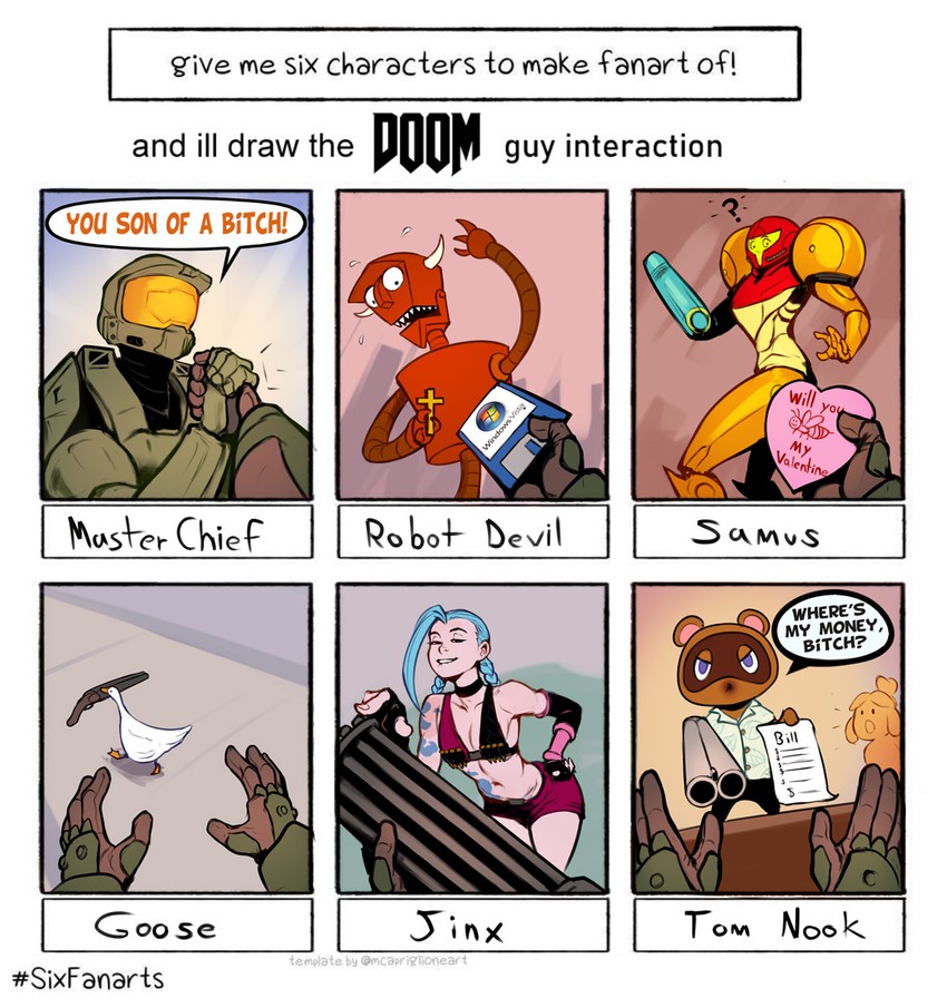 samus aran, jinx, isabelle, doomguy, master chief, and 3 more (league of legends and 10 more) drawn by izra
