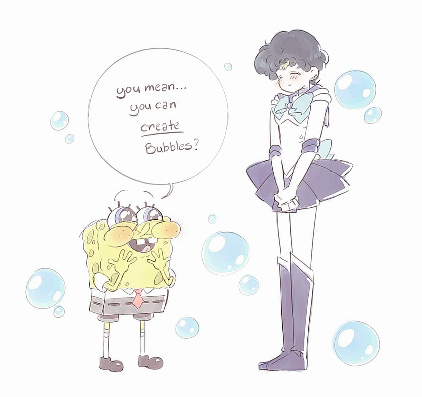 mizuno ami, sailor mercury, and spongebob squarepants (bishoujo senshi sailor moon and 1 more) drawn by mercuri0ff