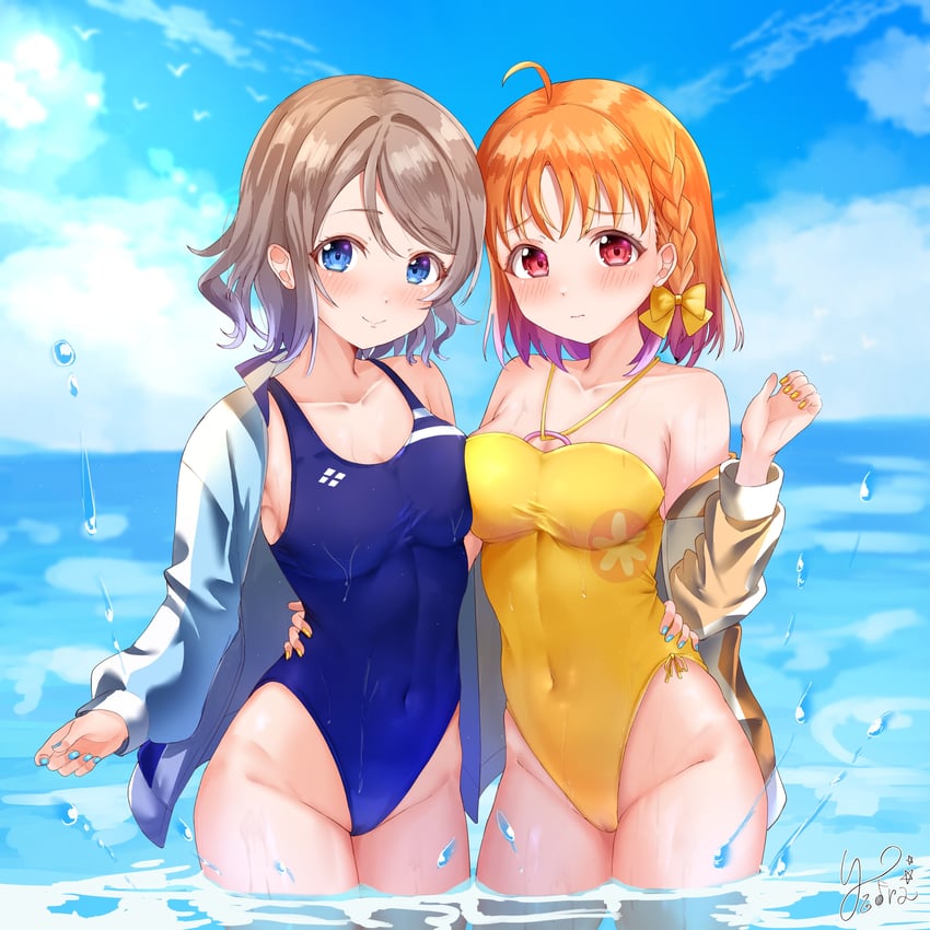 watanabe you and takami chika (love live! and 1 more) drawn by kuntze