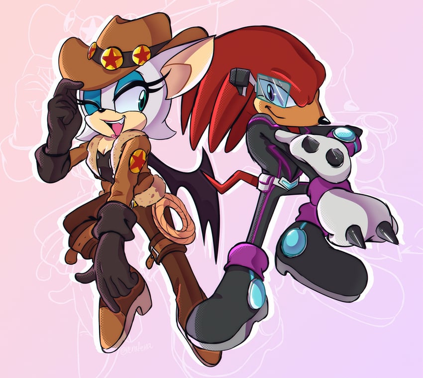 rouge the bat and knuckles the echidna (sonic and 1 more) drawn by nenafena