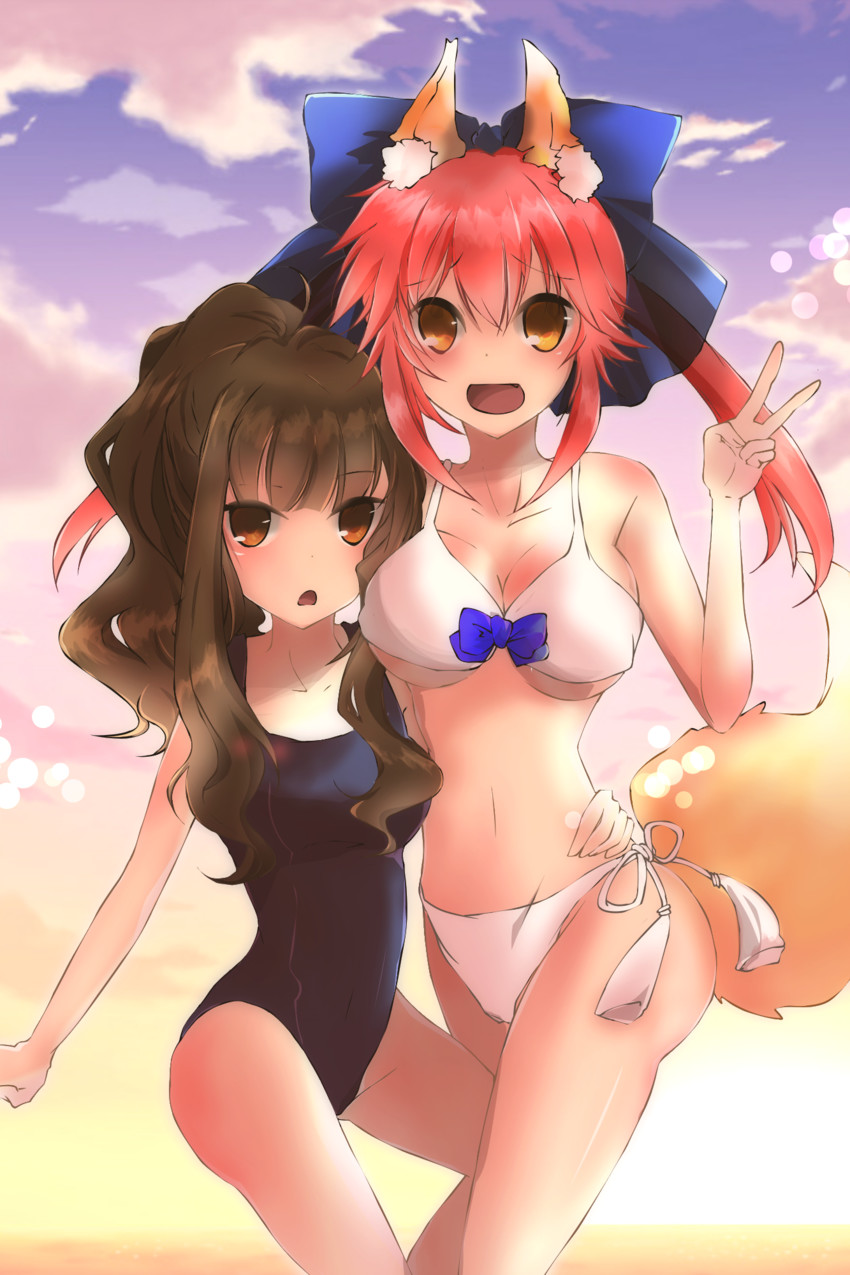 tamamo, tamamo no mae, and kishinami hakuno (fate and 1 more) drawn by u_(138y)
