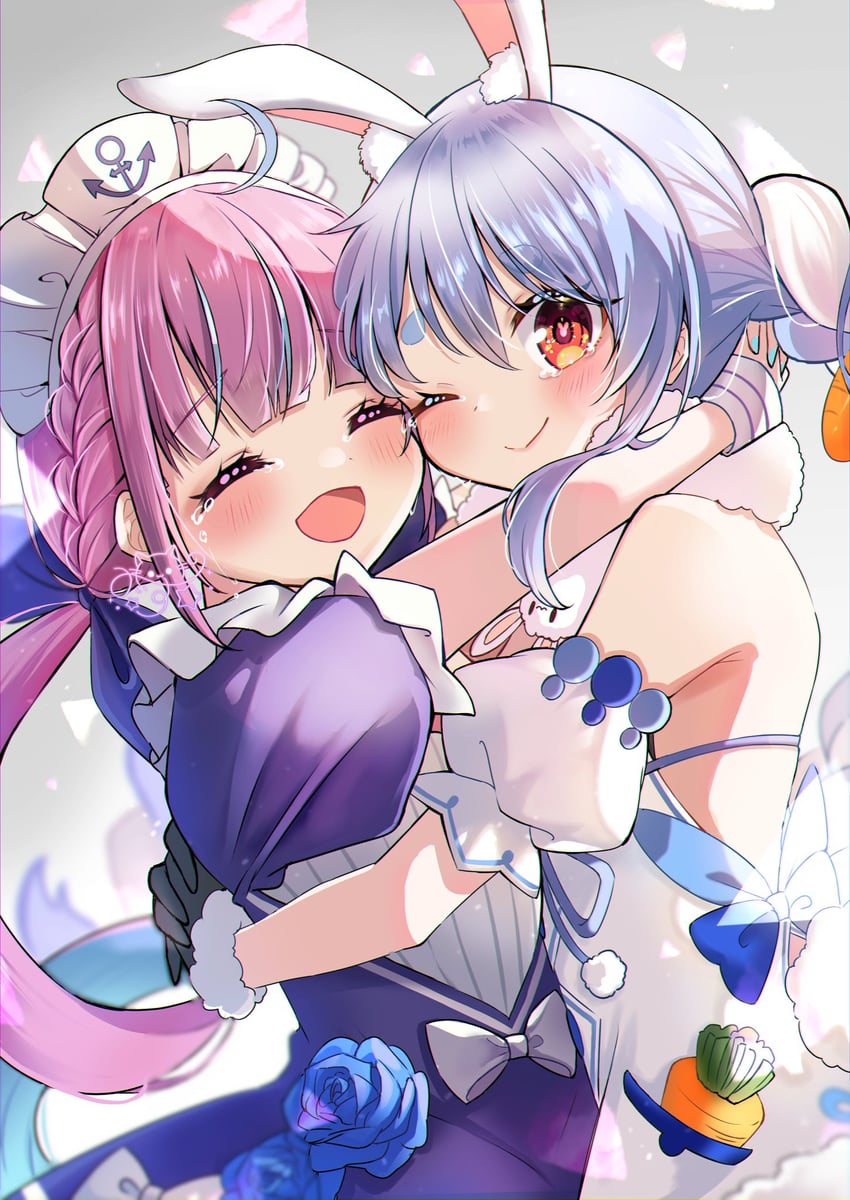 usada pekora and minato aqua (hololive) drawn by miisu_(minirose)