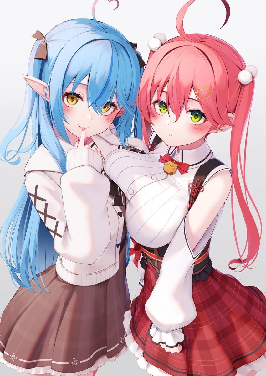 sakura miko and yukihana lamy (hololive) drawn by nyan_(reinyan_007)