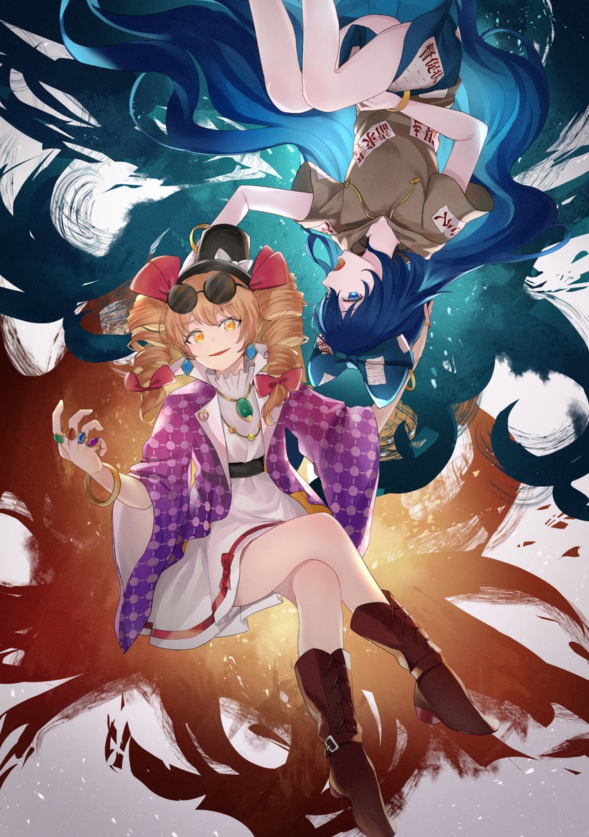 yorigami shion and yorigami jo'on (touhou) drawn by rice_(okome_no_naru_ki)