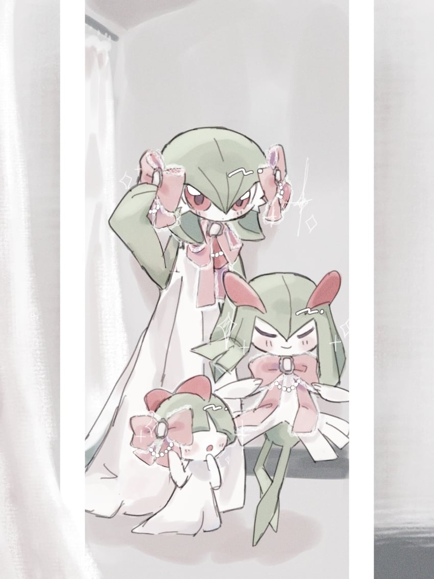 gardevoir, kirlia, and ralts (pokemon) drawn by mame_(nanase_pk)