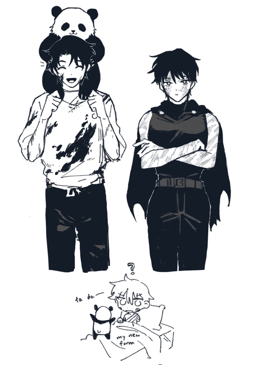 zen'in maki, okkotsu yuuta, inumaki toge, and panda (jujutsu kaisen) drawn by blurrymoss