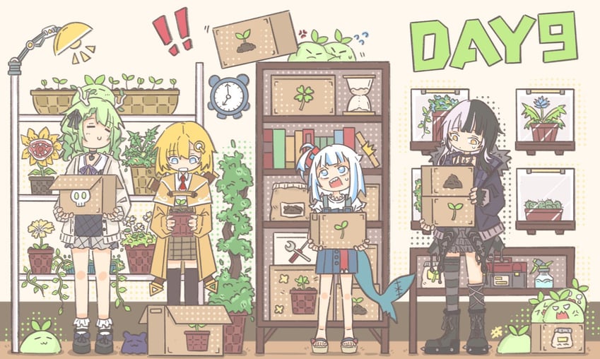 gawr gura, watson amelia, ceres fauna, shiori novella, takodachi, and 2 more (hololive and 1 more) drawn by caimu6