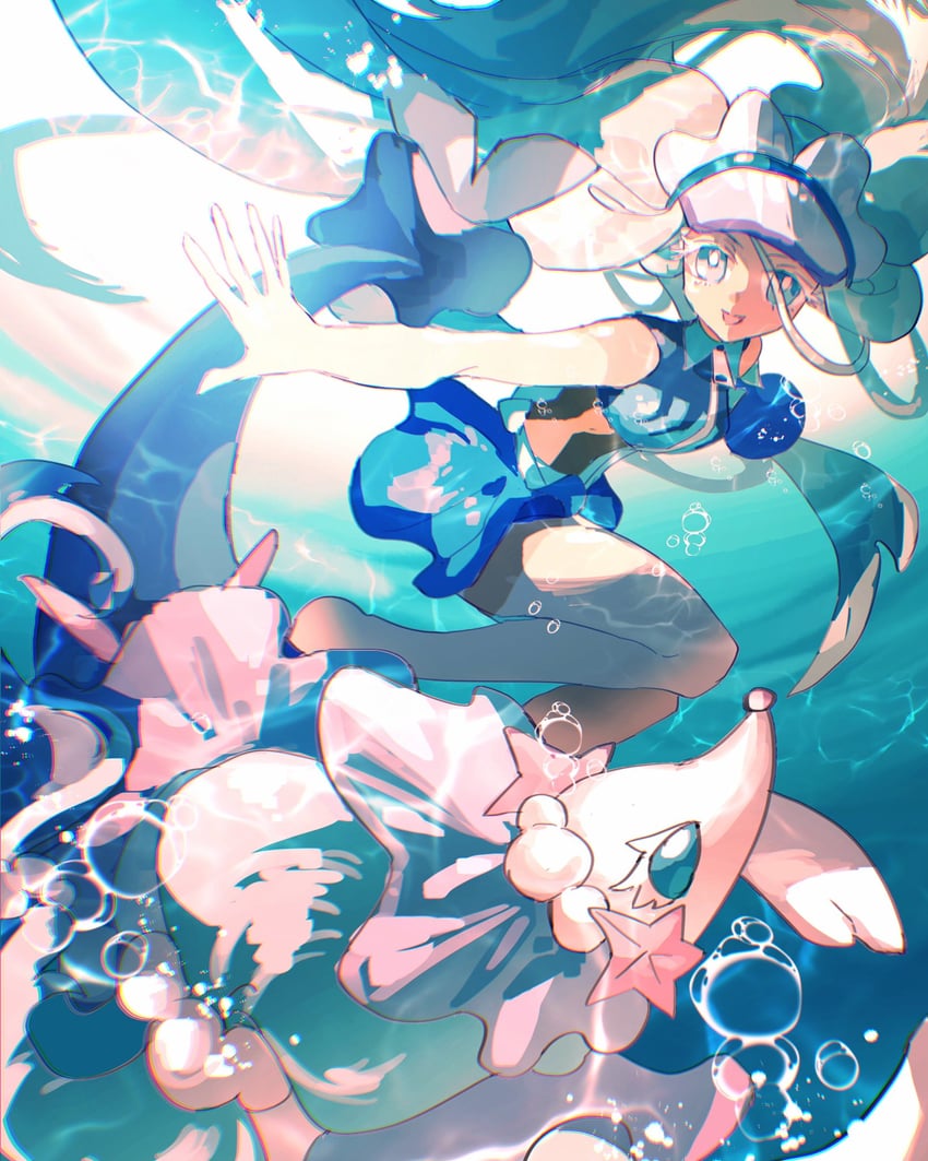 hatsune miku, primarina, and water miku (pokemon and 2 more) drawn by tropicalnight29