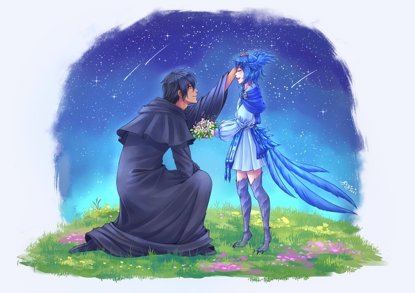 meteion and hermes (final fantasy and 1 more) drawn by floatyskye