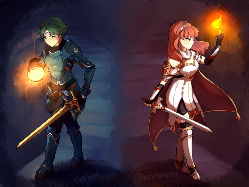 celica and alm (fire emblem and 1 more) drawn by memeh