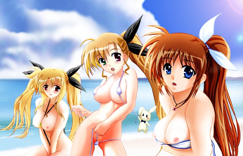 fate testarossa, takamachi nanoha, raising heart, bardiche, vivio, and 1 more (lyrical nanoha and 2 more) drawn by blackjunk