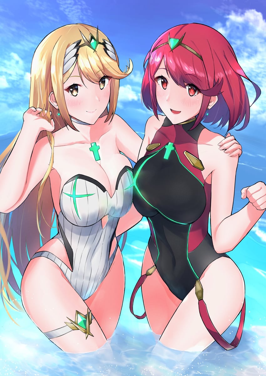 pyra and mythra (xenoblade chronicles and 1 more) drawn by kikuwata