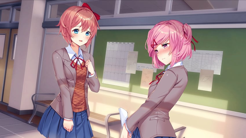 natsuki and sayori (doki doki literature club) drawn by lucidsky