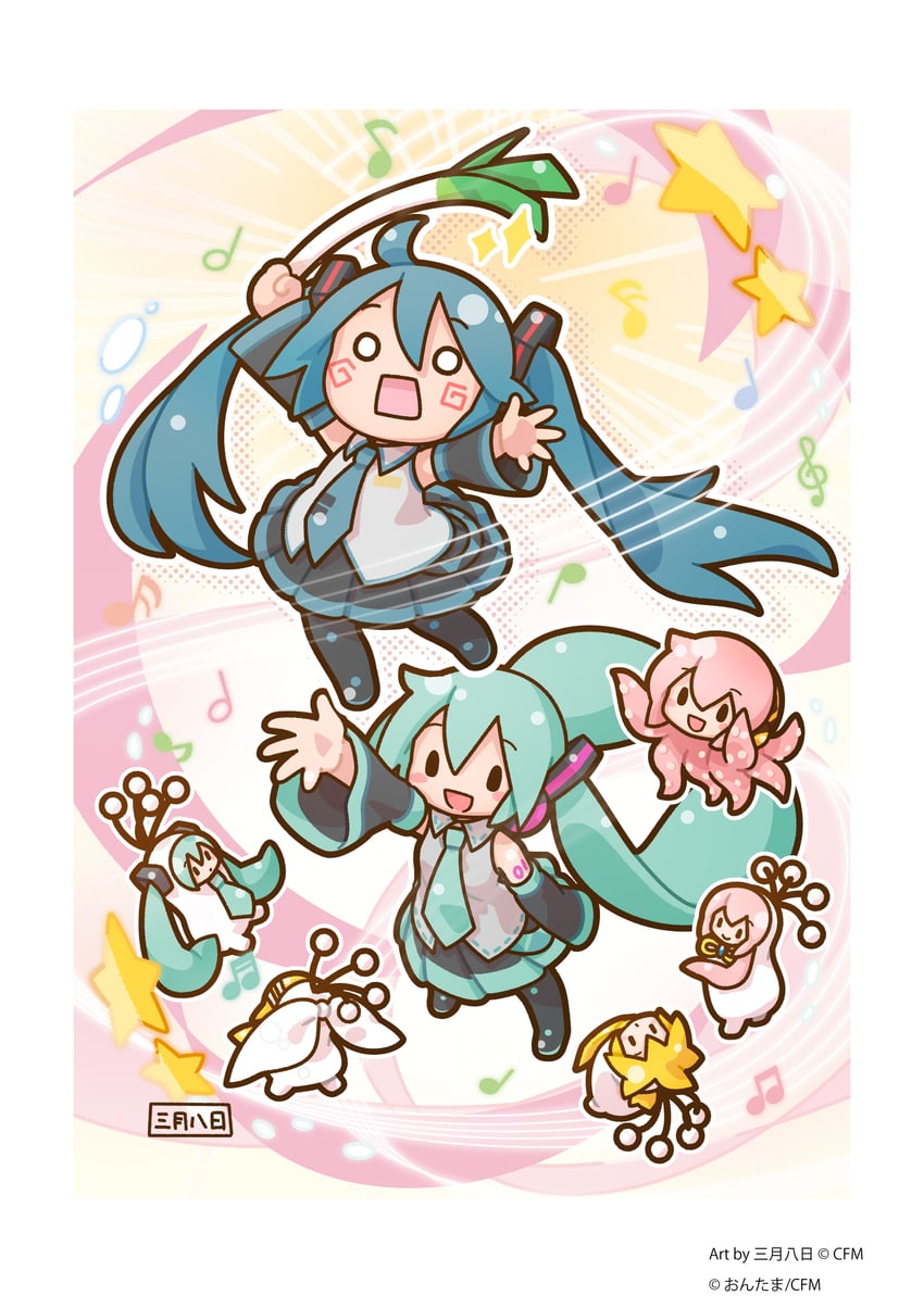 hatsune miku, kagamine rin, kagamine len, megurine luka, takoluka, and 1 more (vocaloid and 2 more) drawn by sanpati
