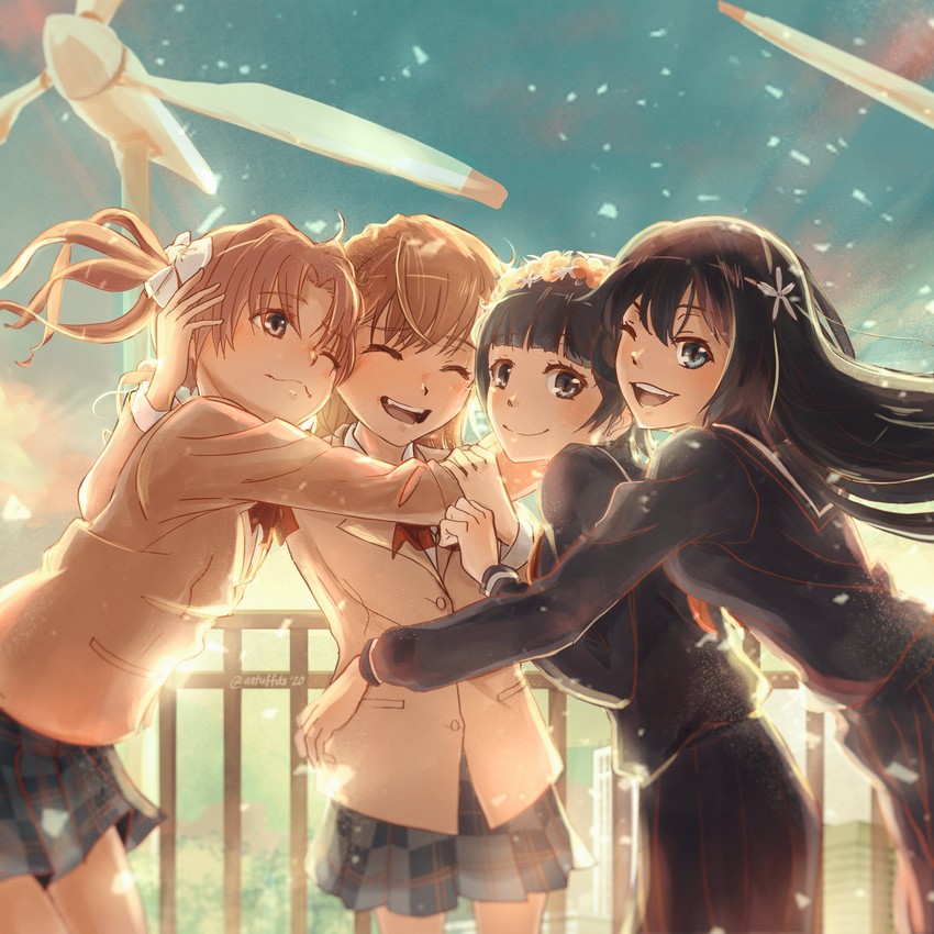 misaka mikoto, shirai kuroko, saten ruiko, and uiharu kazari (toaru majutsu no index and 1 more) drawn by astuffds