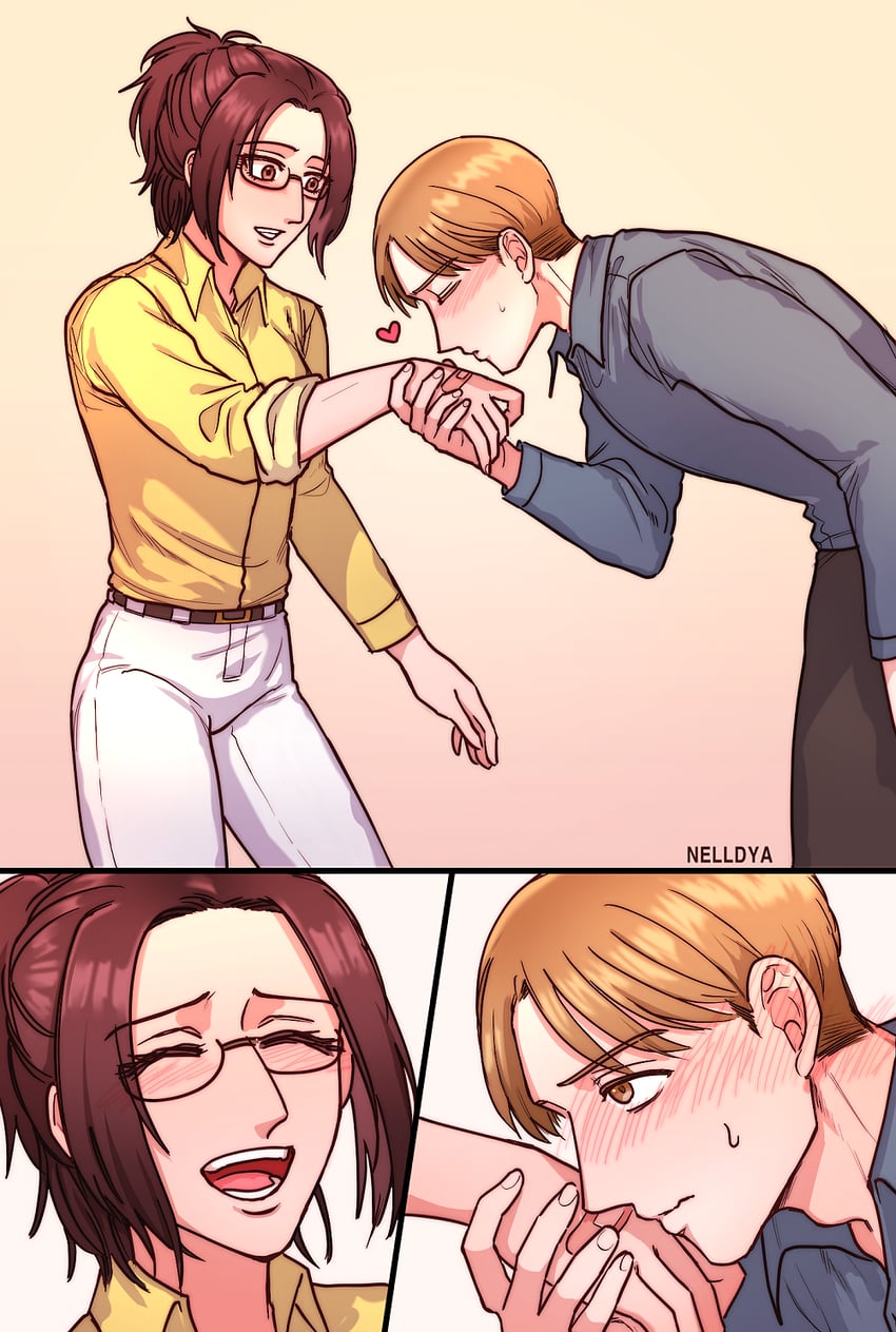 hange zoe and moblit berner (shingeki no kyojin) drawn by mina_(als_dk)