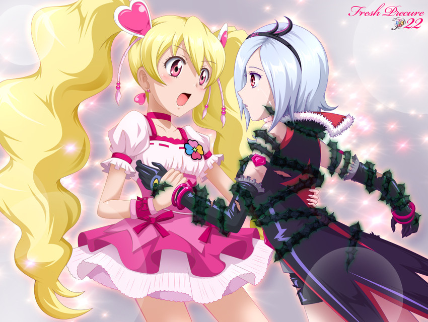 higashi setsuna, momozono love, cure peach, and eas (precure and 1 more) drawn by keybowd