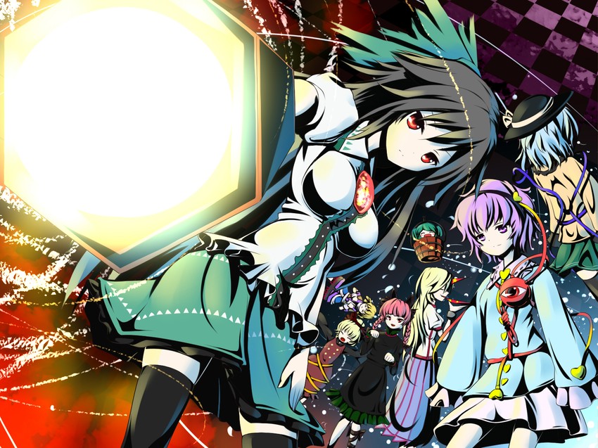 komeiji koishi, komeiji satori, kaenbyou rin, reiuji utsuho, mizuhashi parsee, and 3 more (touhou and 1 more) drawn by dangan_neko