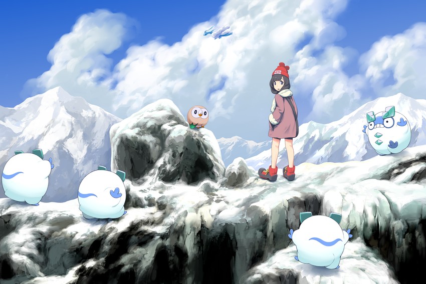 selene, rowlet, altaria, and galarian darumaka (pokemon and 1 more) drawn by mk_(mikka)