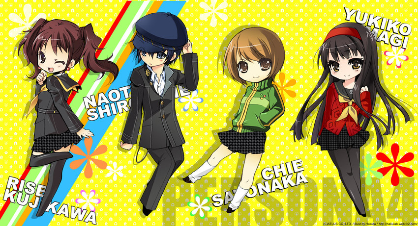 shirogane naoto, satonaka chie, kujikawa rise, and amagi yukiko (persona and 1 more) drawn by hanekura