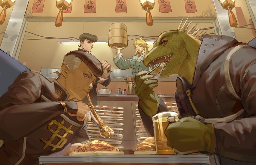 higashikata josuke, nijimura okuyasu, nikaidou, caiman, and takagi wataru (jojo no kimyou na bouken and 2 more) drawn by atiti_(ttttt945)