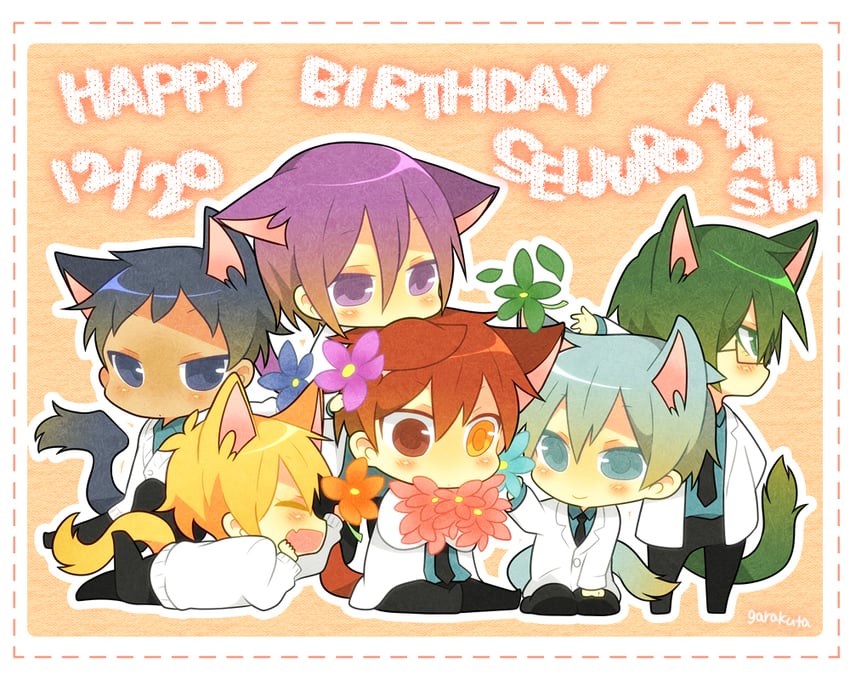 kuroko tetsuya, aomine daiki, kise ryouta, akashi seijuurou, midorima shintarou, and 1 more (kuroko no basuke) drawn by amakusa_yuuki