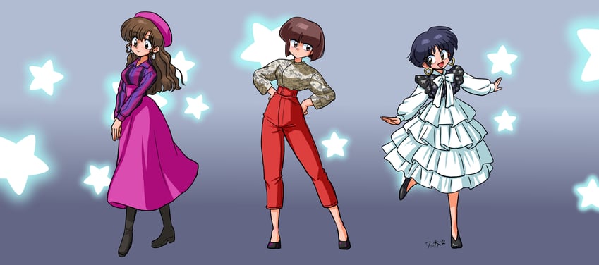 tendou akane, tendou nabiki, and tendou kasumi (ranma 1/2) drawn by wanta_(futoshi)