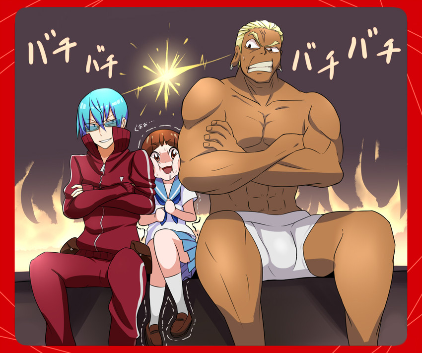mankanshoku mako, gamagoori ira, and inumuta houka (kill la kill) drawn by sukemyon
