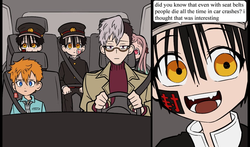 hanako, yashiro nene, minamoto kou, yugi tsukasa, and tsuchigomori (jibaku shounen hanako-kun and 1 more) drawn by homunculus100
