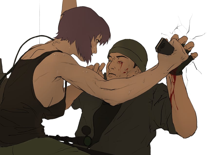 kusanagi motoko and saitou (ghost in the shell and 1 more) drawn by aizheajsee