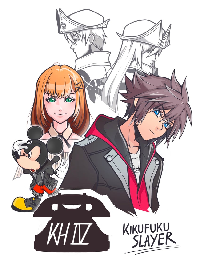 sora, mickey mouse, strelitzia, and player character (kingdom hearts and 2 more) drawn by kikufukuslayer