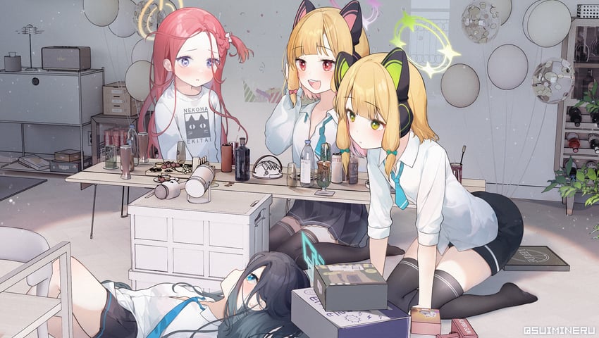 aris, momoi, midori, and yuzu (blue archive) drawn by eru_daydream