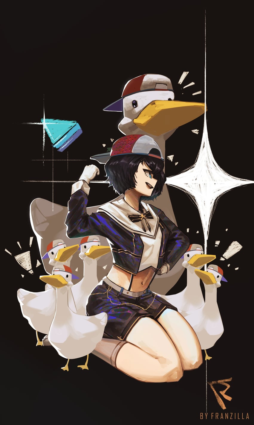 oozora subaru and subaru duck (hololive) drawn by franzilla