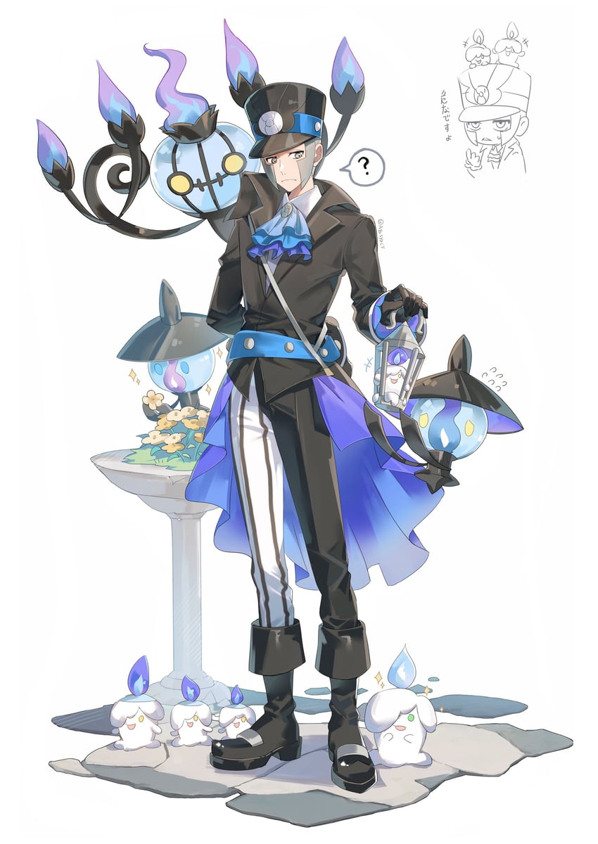 ingo, litwick, chandelure, and lampent (pokemon and 1 more) drawn by ayasyacyo